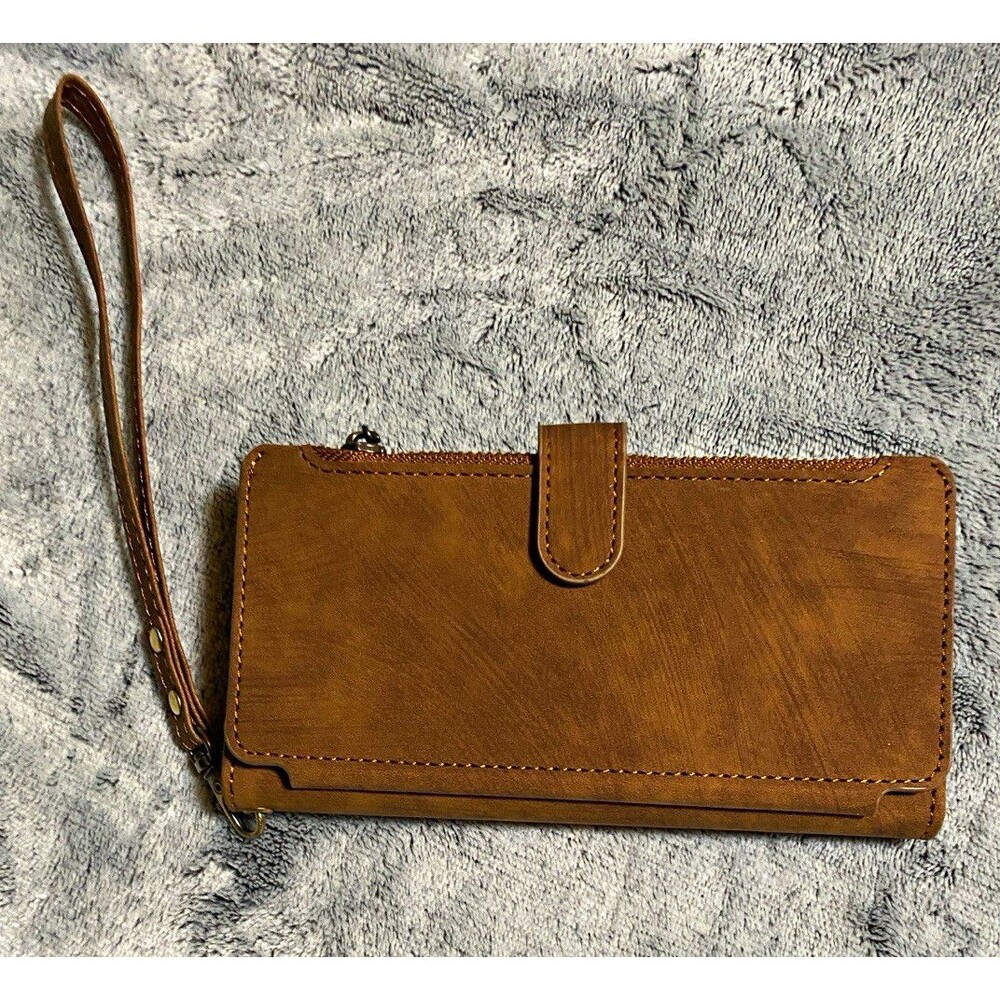 Brown Folio wallet, iPhone 11 Case w/ Zipper Wrist Strap & Card Pocket